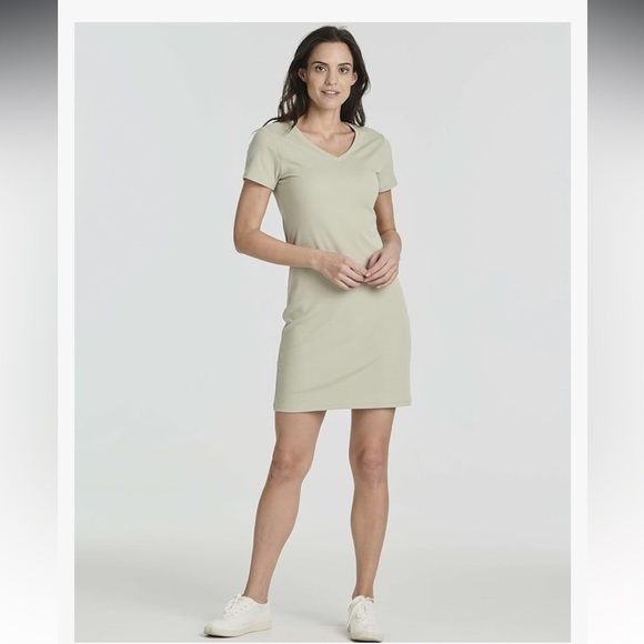 Set of Three Ribbed V-Neck T-Shirt Dresses 3X Navy Black Cream - Picture 6 of 9